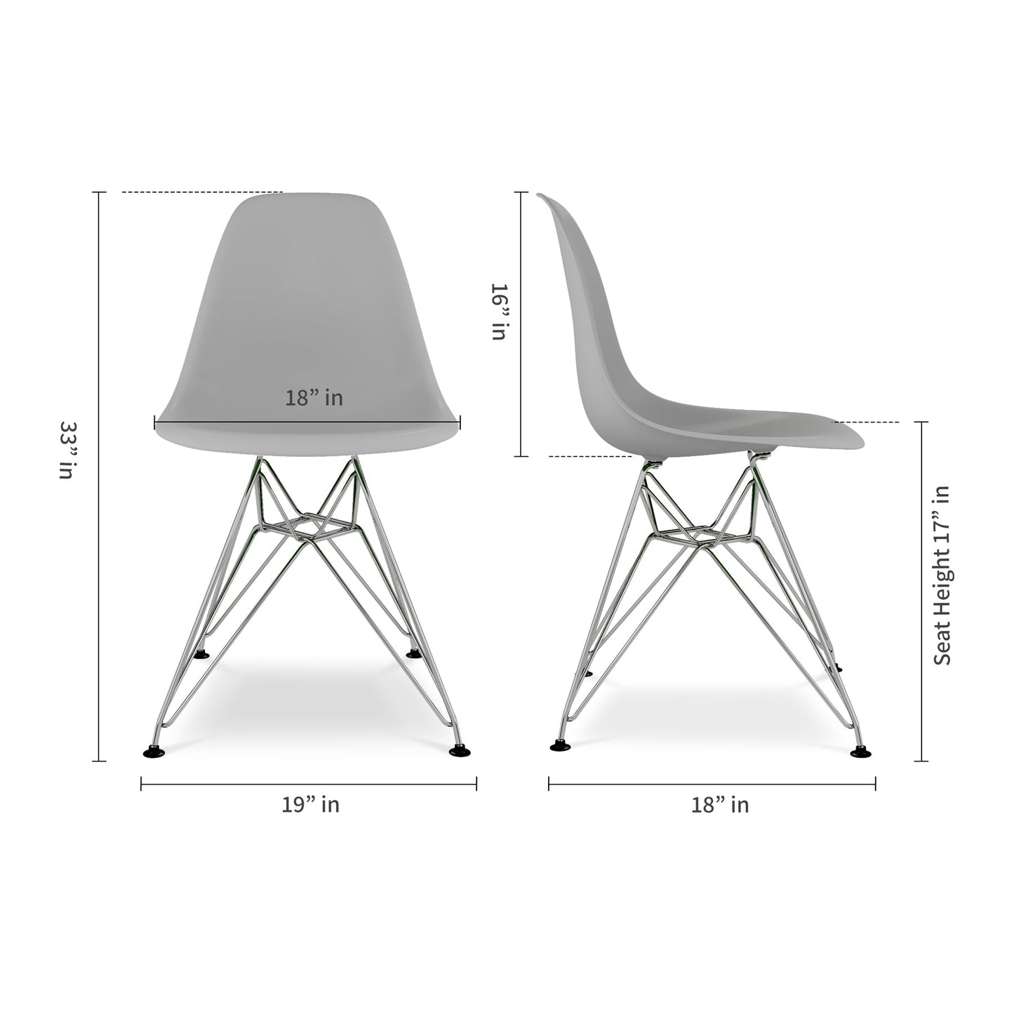 Eiffel Chair With Steel Legs, Gray