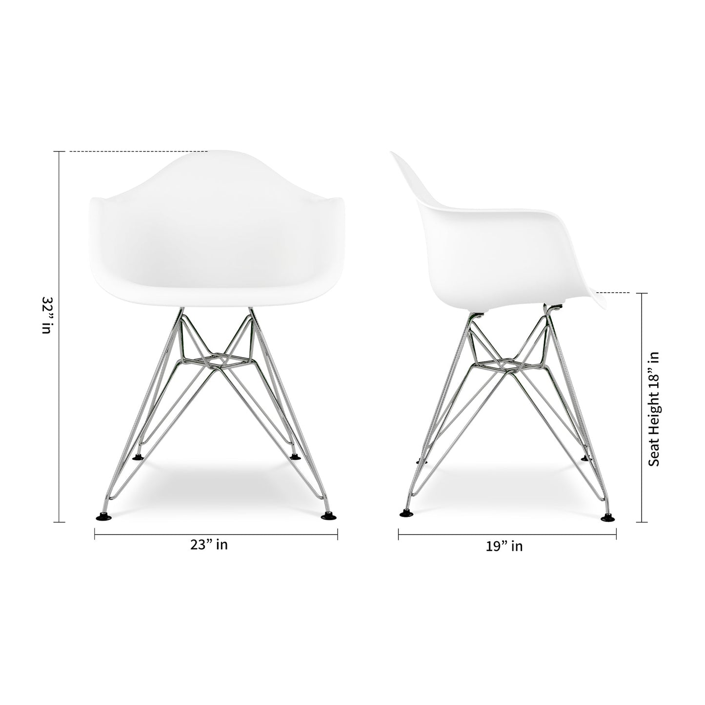 Eiffel Armchair With Steel Legs, White