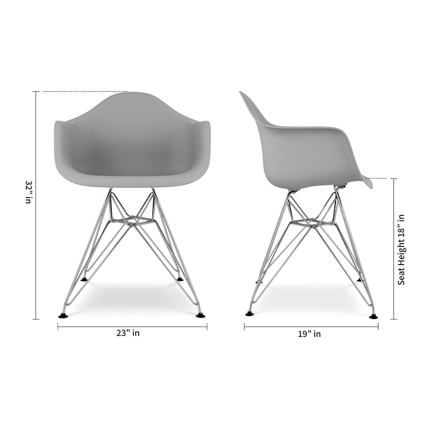 Eiffel Armchair With Steel Legs, Gray