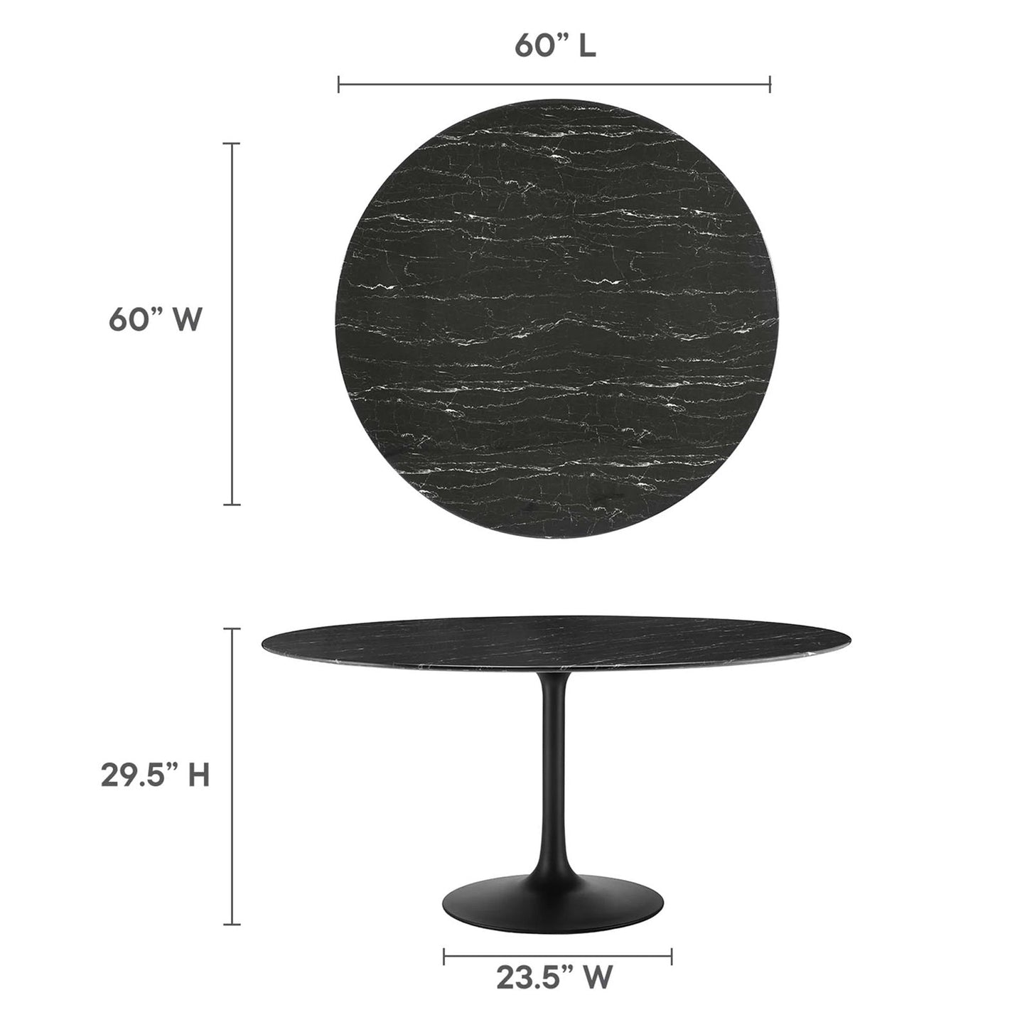Tulip Marble Dining Table - 60" Round, Black