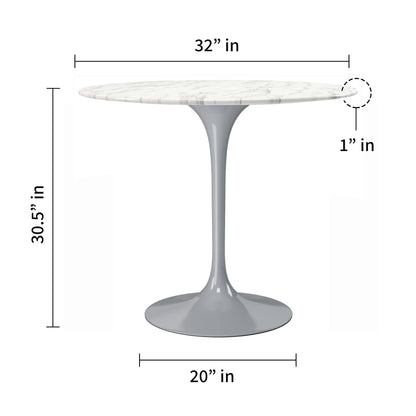 Tulip Marble Dining Table - 32" Round, Gray Base