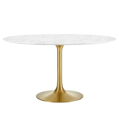 Tulip Marble Dining Table, 54" Round, Gold Base