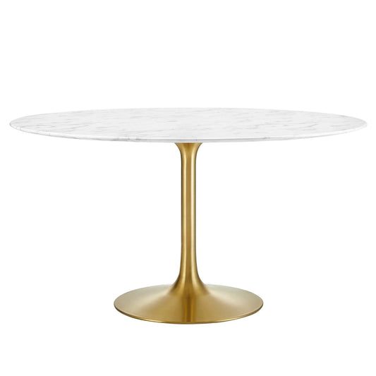 Tulip Marble Dining Table, 54" Round, Gold Base